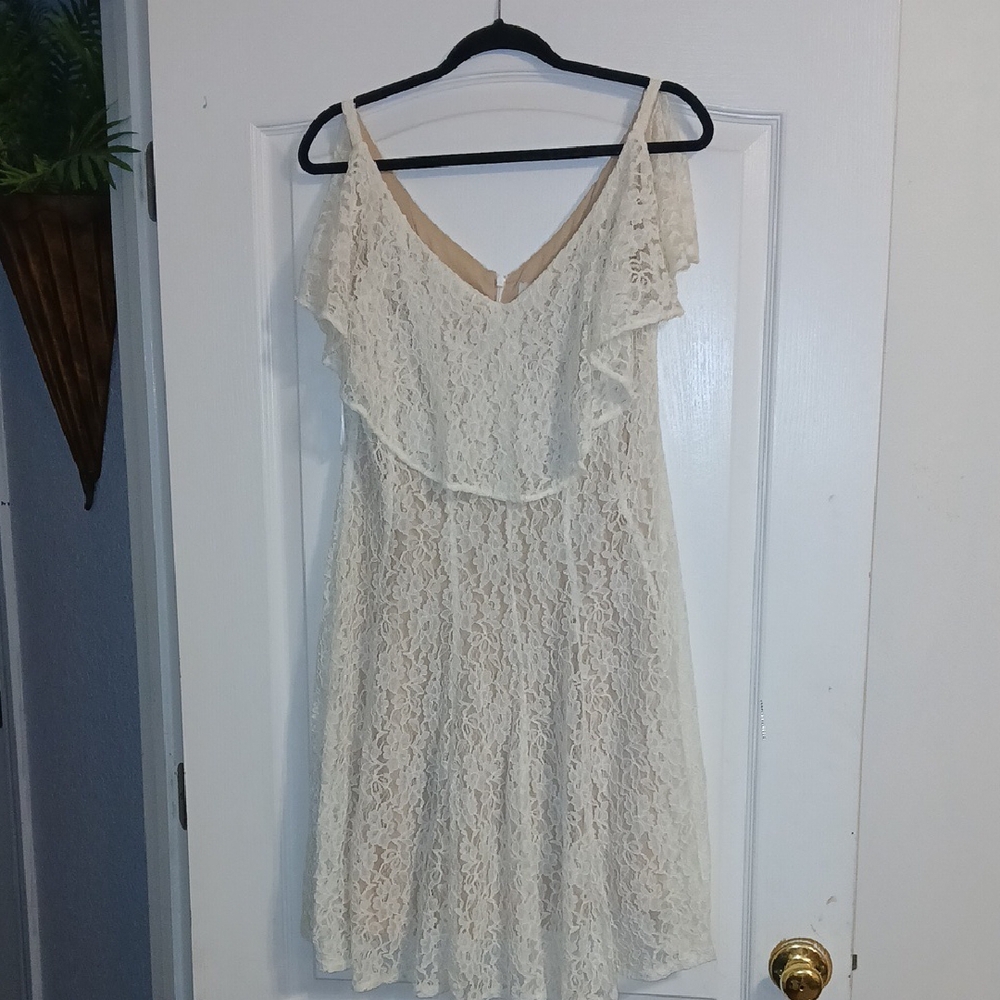 Cream Lace Off-Shoulder Dress